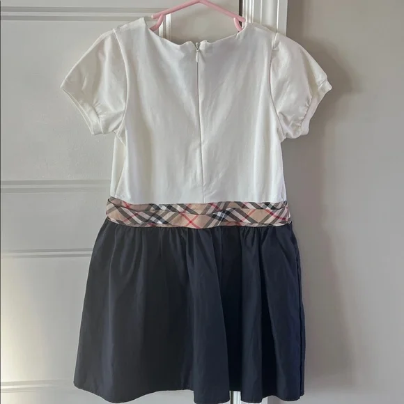 Burberry White and Navy Kids Dress with Plaid Detail